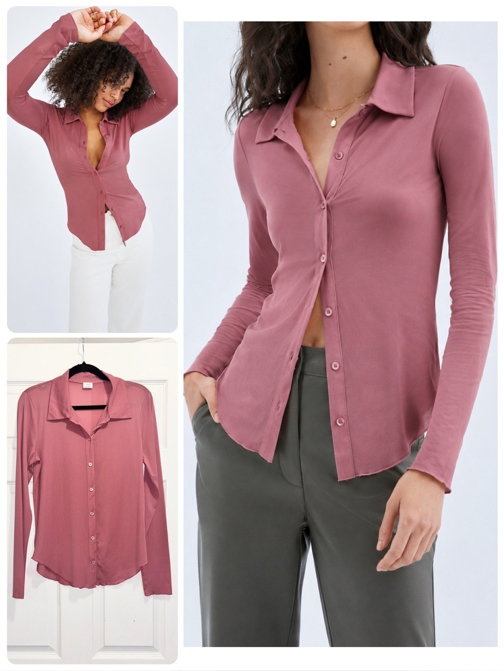 Artizia Wilfred Pose Hip Long Sleeve Button Up Shirt Dusty Rose Blouse Sz Large
